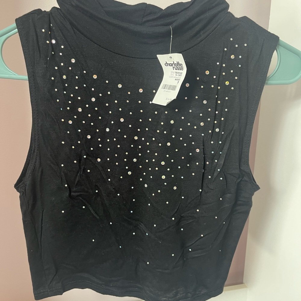 NWT Black rhinestones crop top size S price lowered!